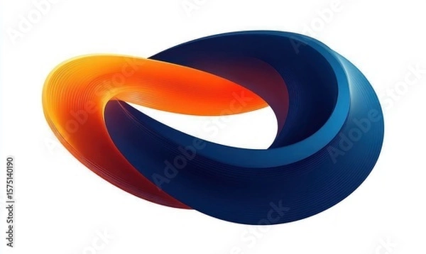 Fototapeta Abstract 3d twisted loop shape with smooth gradient transitioning from deep blue to bright orange on white background