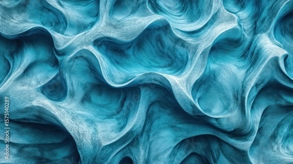 Fototapeta Close-up of smooth, flowing blue and white rock formations creating an abstract, wavy pattern with soft curves and textures