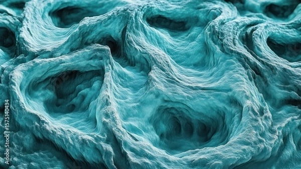 Fototapeta Close-up of textured rock formation with smooth, rounded, wave-like patterns in shades of blue and teal creating an abstract natural landscape
