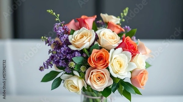 Fototapeta Beautiful bouquet of flowers in a vase on the table.