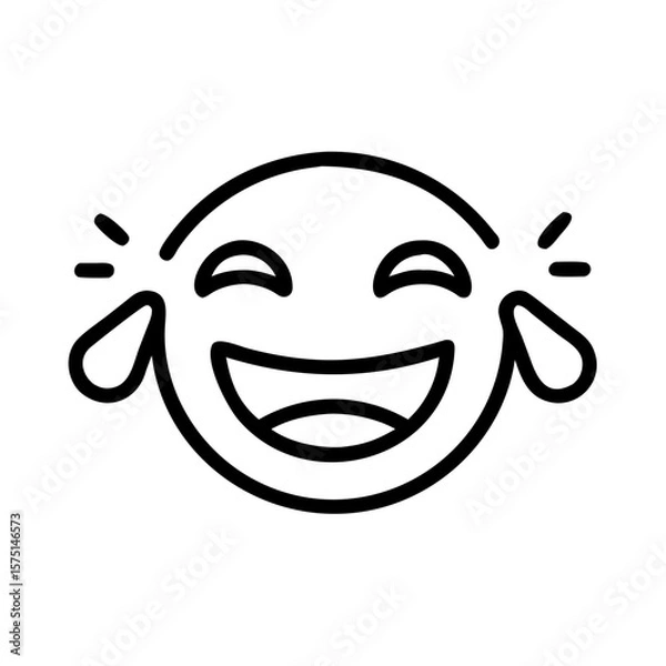Fototapeta A simple yet expressive line art image of a laughing emoji, conveying pure joy and mirth. This illustration can represent happiness, amusement, or playful emotion.