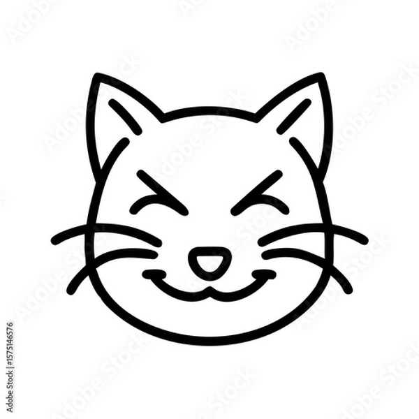 Fototapeta A cute cat in a simple black outline illustration of happy expression. capturing the pure joy and triumph.