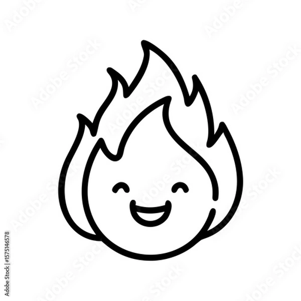 Fototapeta A cartoon illustration of a cheerful and smiling flame.