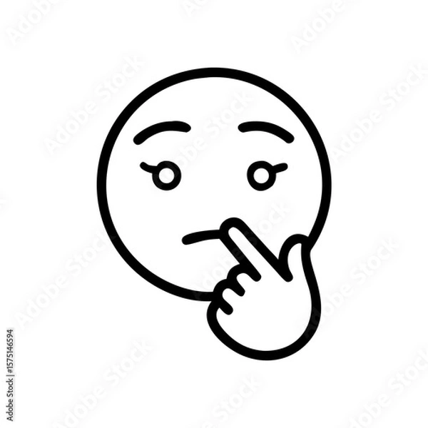 Fototapeta An emoji representation of thoughtful expression with a finger. A simple line drawing.