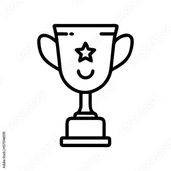 Fototapeta A simple illustration of a trophy featuring a star with smiling face, designed in a minimalistic, line-art style. Representing achievement and rewards.