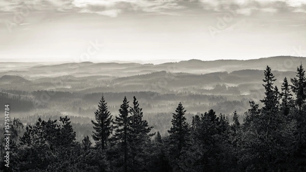 Obraz Scenic landscape at day time in Koli, national park. Black and white style.