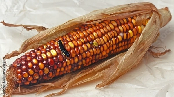 Fototapeta Infested Corn Cob: A Close-Up Study of Maize Pests