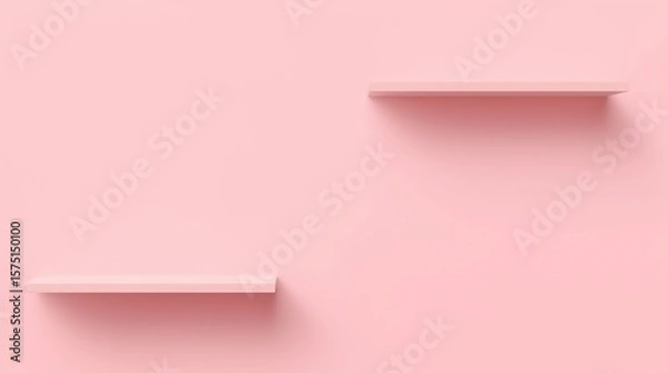Fototapeta Modern pastel pink shelf display or frame with minimal style on white wall background. Blank product shelves panel. 3D rendering