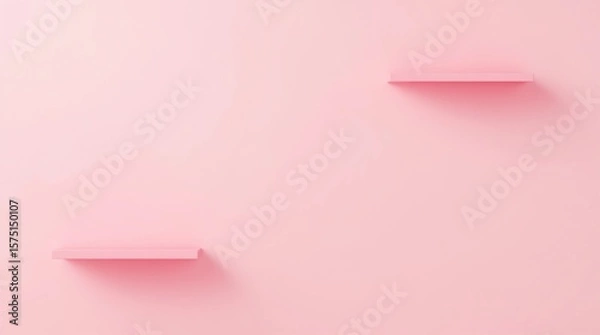 Fototapeta Modern pastel pink shelf display or frame with minimal style on white wall background. Blank product shelves panel. 3D rendering