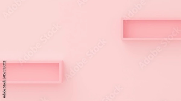 Fototapeta Modern pastel pink shelf display or frame with minimal style on white wall background. Blank product shelves panel. 3D rendering