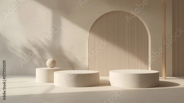 Fototapeta Museum product display stand or podium pedestal on advertising background with blank backdrops. 3D rendering 