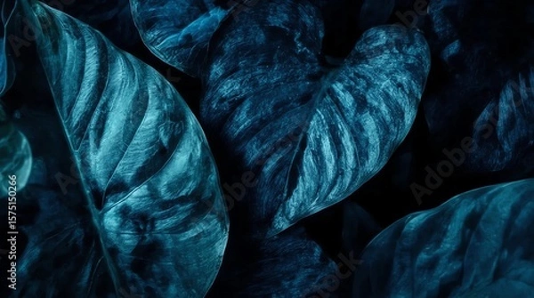 Fototapeta leaves of Spathiphyllum cannifolium in the garden, abstract green texture, nature dark tone background, tropical leaf