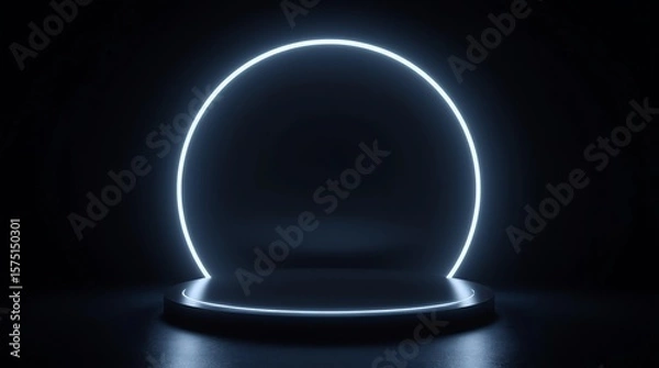 Fototapeta Luxury product background stage and black moon podium pedestal backdrops on universe moonlight display. 3D rendering