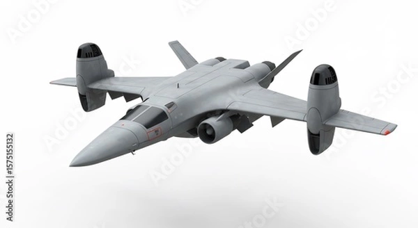 Fototapeta Futuristic grey aircraft smoothly glides against bright white background. AI Generated