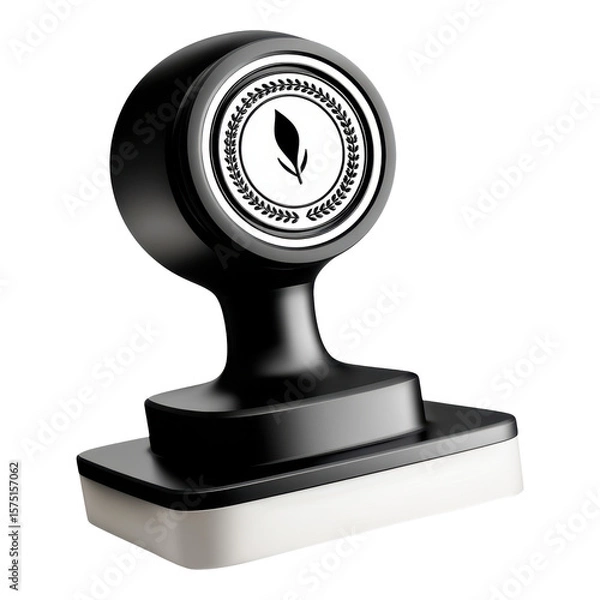 Fototapeta Professional black office stamp with leaf logo seal. An isolated cutout object for official business branding