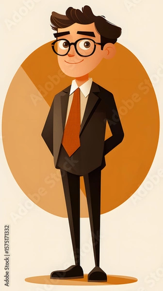 Fototapeta Cartoon businessman character with glasses, briefcase, and suit: a vector illustration symbolizing success