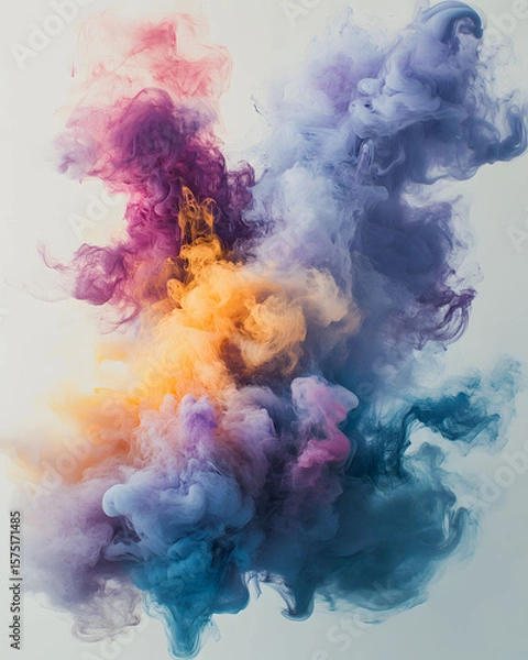 Fototapeta Abstract smoke on a white background, resembling a mystical cloud with hints of light and an ethereal blue flame