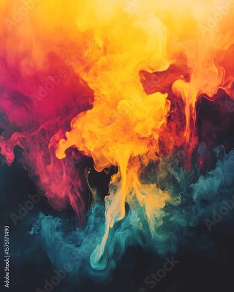 Fototapeta Abstract inferno of red and orange flames with black smoke blazing intensely in the sky