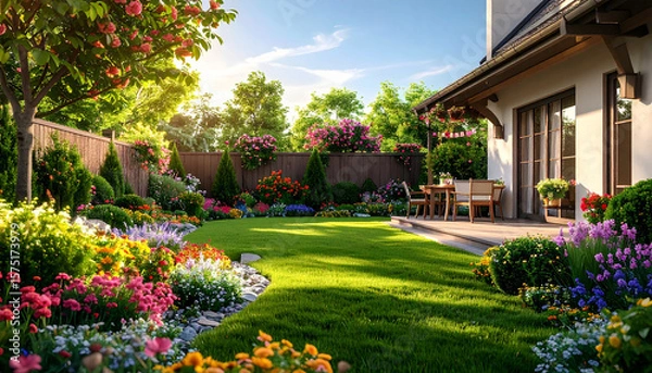 Fototapeta 3d modeling and rendering of luxury backyard design
2