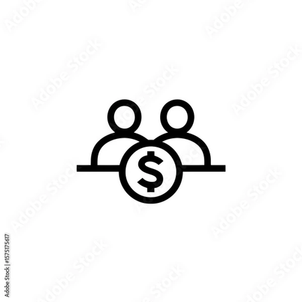 Fototapeta Simple line icon showing two people behind a dollar symbol, illustrating financial cooperation, concept for funding projects collaboration, shared investment ventures, and collective financial goals