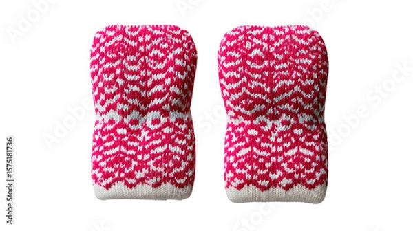Fototapeta Cozy Winter Footwear: Detailed shot of two vibrant, knitted socks with a unique geometric pattern, perfect for comfort and style during chilly weather.