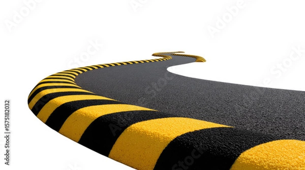 Fototapeta A winding road with yellow and black safety barrier: A photograph that showcases a winding road edged with safety features, ready to navigate towards new horizons