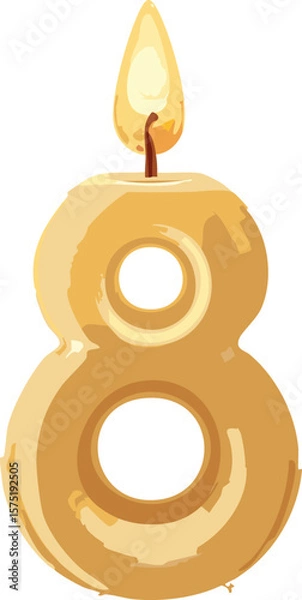 Obraz Number 8 Candle Isolated on White Background – Realistic Wax Texture with Visible Wick and Minimal Shadows