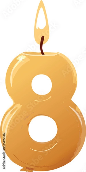 Obraz Number 8 Candle Isolated on White Background – Realistic Wax Texture with Visible Wick and Minimal Shadows