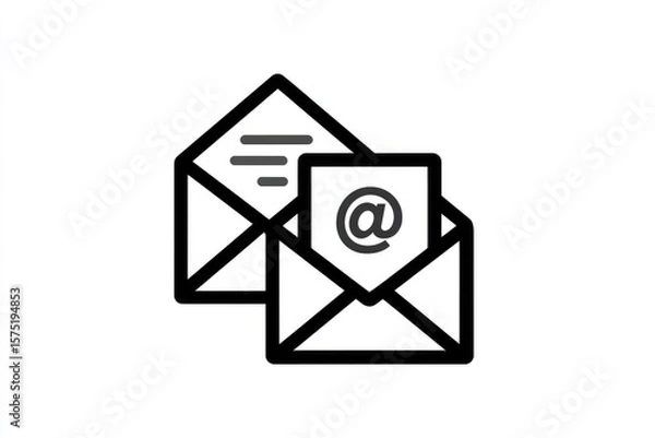 Fototapeta Two overlapping stylized email envelopes, one showing a document and the other an at symbol