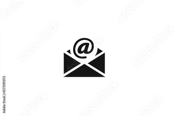 Obraz Solid black email icon; open envelope with @ symbol