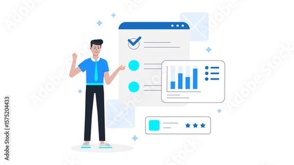 Fototapeta Product manager leading cross-team planning session flat vector illustration