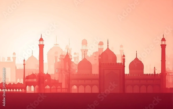 Fototapeta Red cityscape with domes and minarets