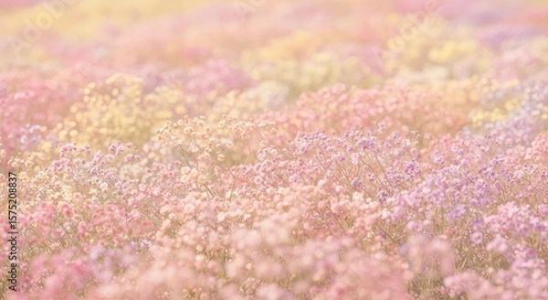 Fototapeta Pastel Flower Field with Soft Focus and Gentle Sunlight