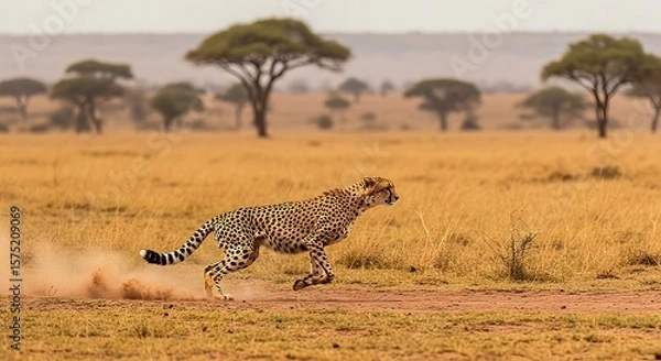 Fototapeta Cheetah Running Fast on African Savannah Plains