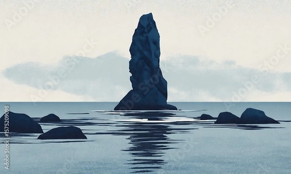Fototapeta Monolithic rock formation in calm sea