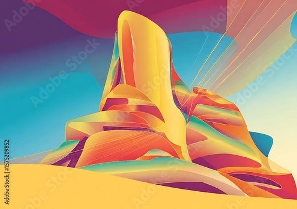 Fototapeta Abstract layered landscape in vibrant colors