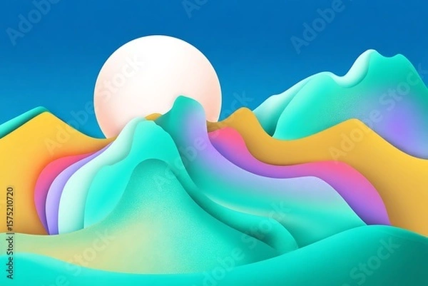 Fototapeta Abstract colorful mountain landscape at daytime