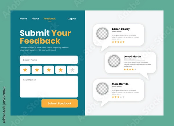 Fototapeta Simple minimalist feedback submission web ui form template design