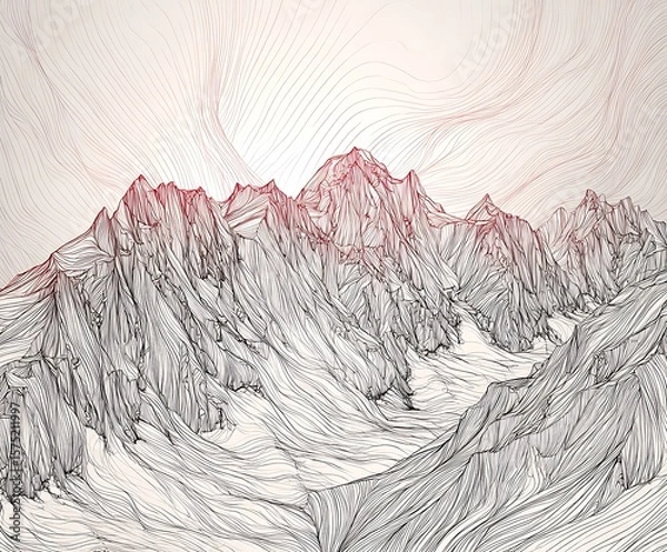 Fototapeta Line art abstract mountain range drawing