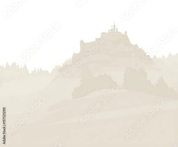 Fototapeta Fortress shrouded in fog monochrome vision