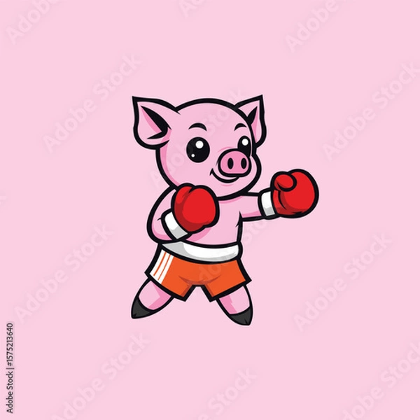 Fototapeta Cartoon Pig Boxer Vector