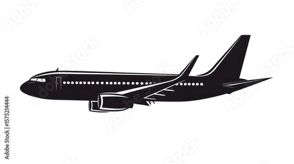 Obraz Silhouette of a passenger jet in flight, seen from the side, rendered in black and white