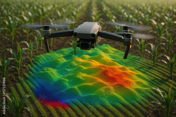Fototapeta Drone analyzing crop health with advanced thermal mapping technology in modern agricultural field for precision farming
