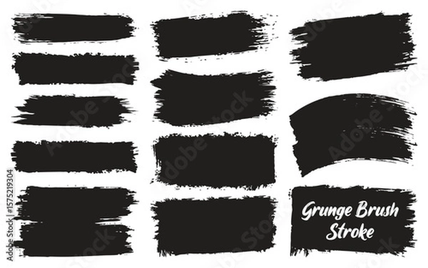Fototapeta Collection of black grunge brush strokes and paint splatters on a white background