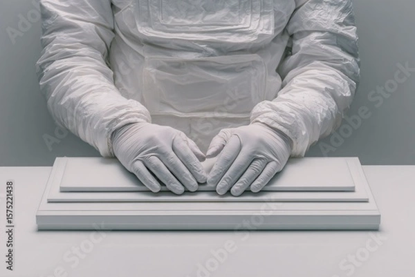 Fototapeta Laboratory Technician Performing Precision Tasks Research Facility Image Cleanroom Close-Up Scientific Method