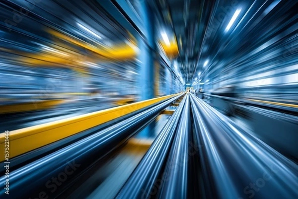 Fototapeta Dynamic Industrial Motion Manufacturing Facility Abstract Photography High-Tech Environment Wide Angle View
