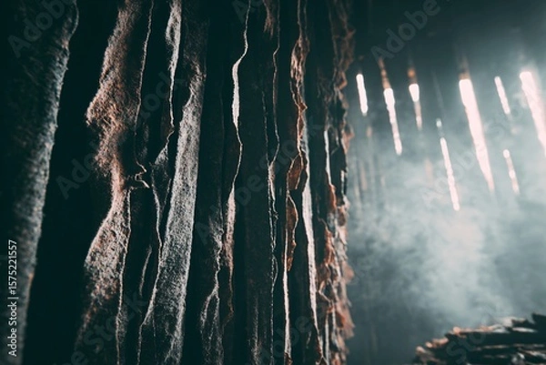 Fototapeta Illuminated Textured Walls Abandoned Structure Artistic Photography Mysterious Atmosphere Close-Up Abstract Concept