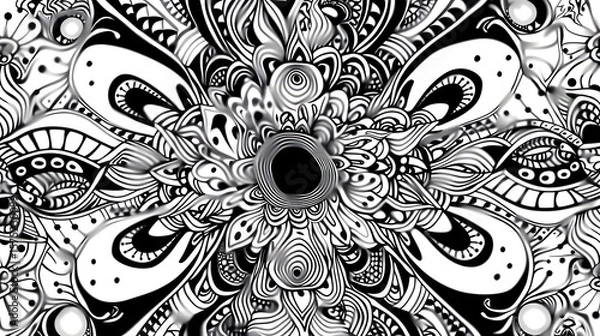 Fototapeta Mesmerizing Monochrome Mandala Doodle with Hypnotic Abstract Patterns