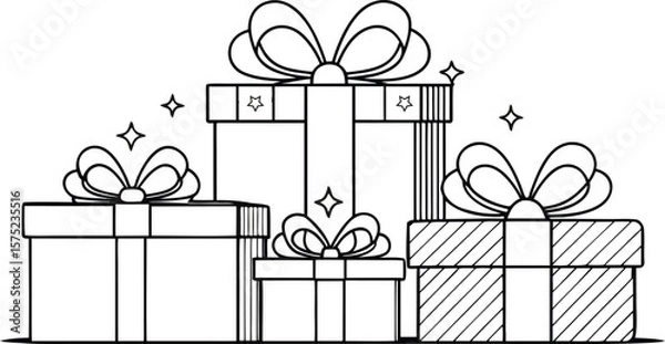 Fototapeta Stack of Presents with Bows Line Art Illustration