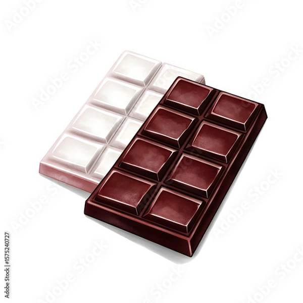 Fototapeta Watercolor mix of white and dark chocolate blocks, flat lay